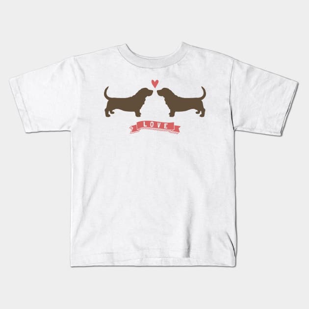 Basset Hounds in Love Kids T-Shirt by Coffee Squirrel